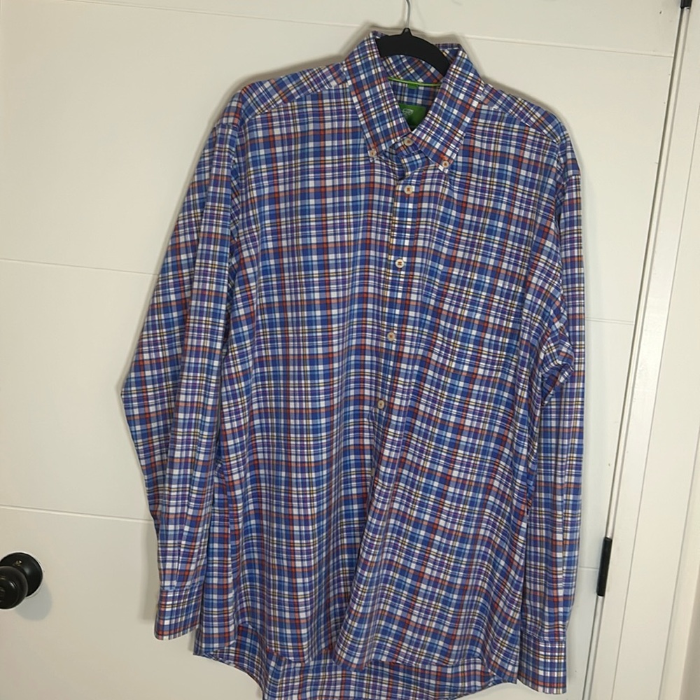 FORSYTH of CANADA non-iron size large blue, and orange checkered
